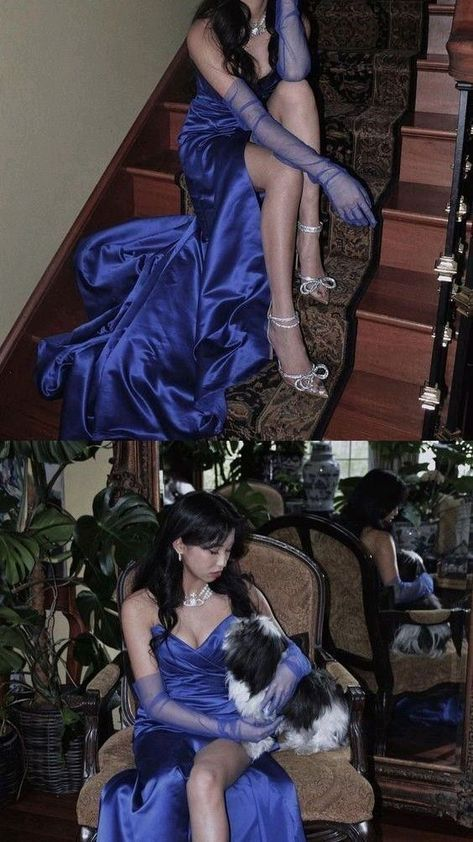 Elegant Blue Satin Long Evening Dress,Pageant Dress Y2621