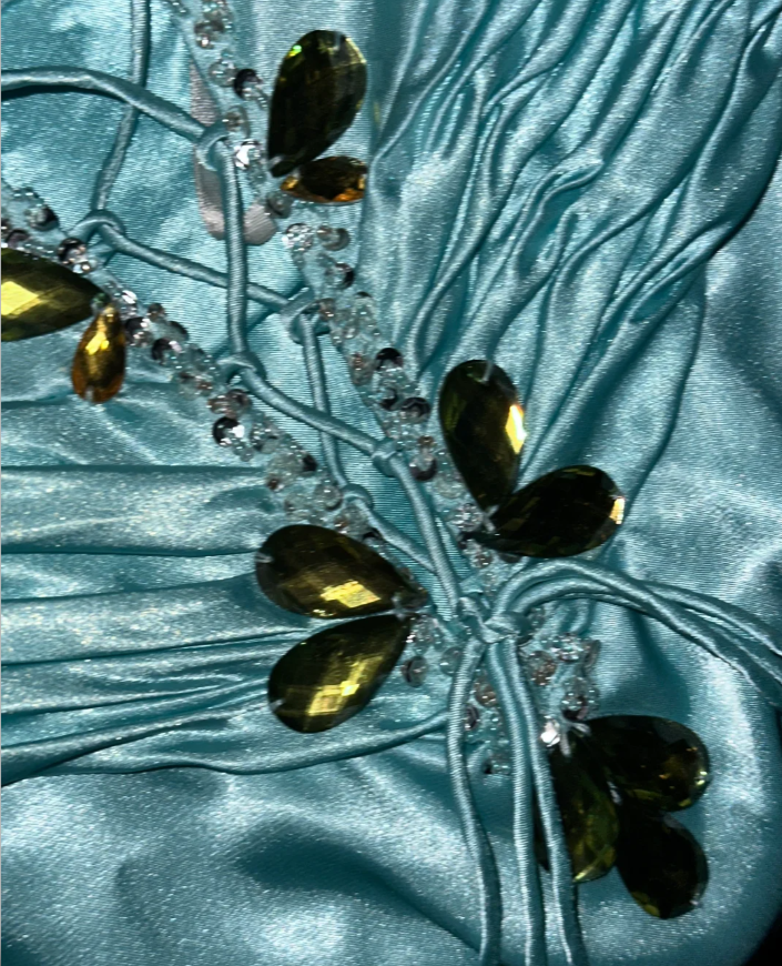 Sexy Halter Sleeveless Green Sleeveless Satin Beaded Mermaid Prom Dress Long Party Dress SP756