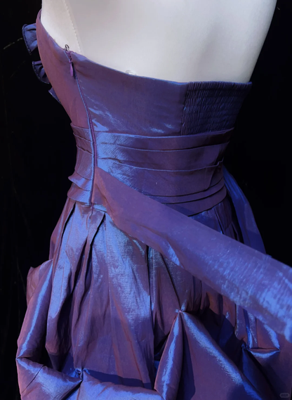 Cute Strapless Purple Satin Pleated A Line Short Graduation Homecoming Dress,Short Prom Gown SP2907