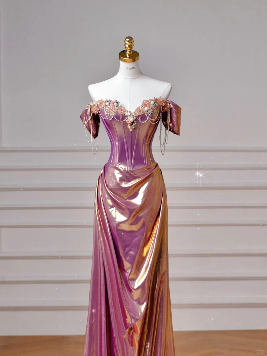 Classy Purple Satin Beaded Mermaid Prom Dress,Off The Shoulder Long Evening Dress Y8605