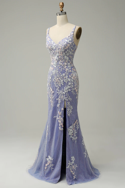 Stunning Mermaid V Neck Long Prom Dress with Appliques Beading Y4427