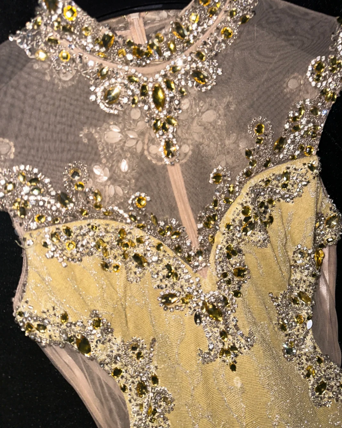 Shiny Sleeveless Yellow Tulle Sequin Beaded Mermaid Evening Dress Prom Dress SP725