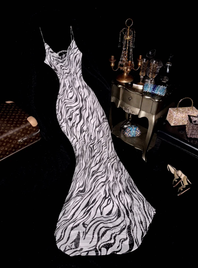 Vintage Spaghetti Straps Chiffon Beaded Mermaid Evening Dress Long Prom Gown SP784