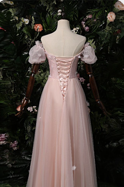 Elegant Pink Off The Shoulder Prom Dress,Pink Evening Dress Y1898