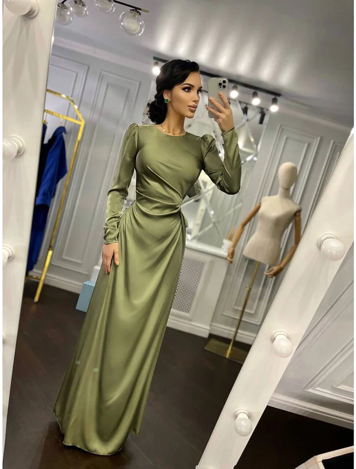 Sheath Evening Dress Elegant Wedding Guest Fall Floor Length Long Sleeve Dress Y5897