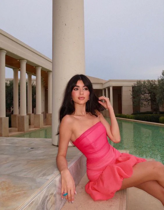 Charming Strapless Watermelon Red A Line Short Birthday Outfits Formal Graduation Homecoming Dress Y9430