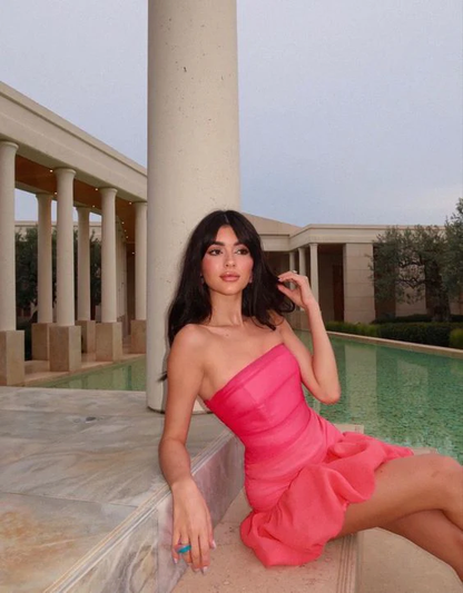 Charming Strapless Watermelon Red A Line Short Birthday Outfits Formal Graduation Homecoming Dress Y9430