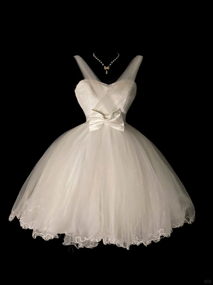 Sweet Off White Spaghetti Straps Tulle Lace Short Homecoming Dress Birthday Dress SP4038