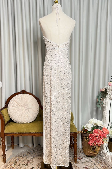 Sparkle Halter Backless Sequin Sheath Long Party Dress Formal Wedding Guest Dress SP630