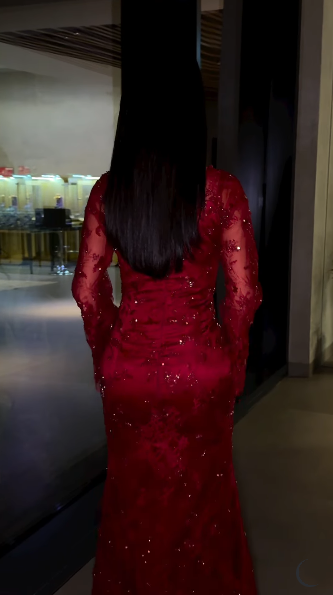 Elegant Burgundy Lace Beaded Mermaid Evening Dress Long Prom Dress SP844