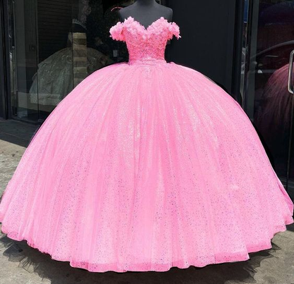 Glitter Off The Shoulder Ball Gown Sweet 16 Dress  Y4488