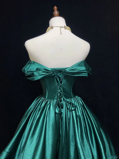 Fashion Green Satin A Line Short 9th Grade Homecoming Dress,Off The Shoulder Short Birthday Outfits SP2909