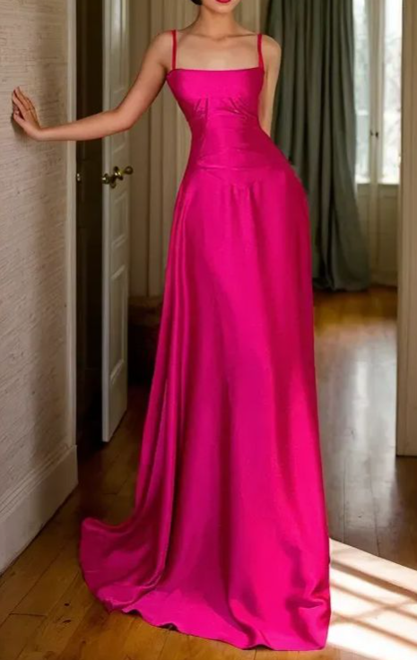 Fashion A Line Evening Dress Hot Pink Satin Prom Dress Y7717