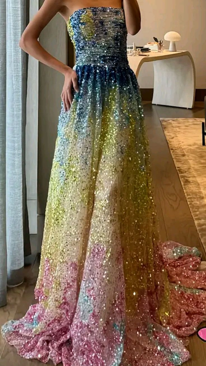 Gorgeous Strapless Sequin Long Party Dress Prom Gown SP686
