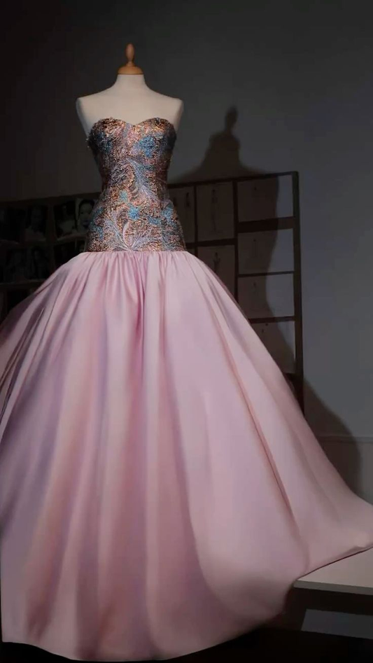 Elegant Strapless Pink Satin Mermaid Long Evening Dress Prom Gown SP1097