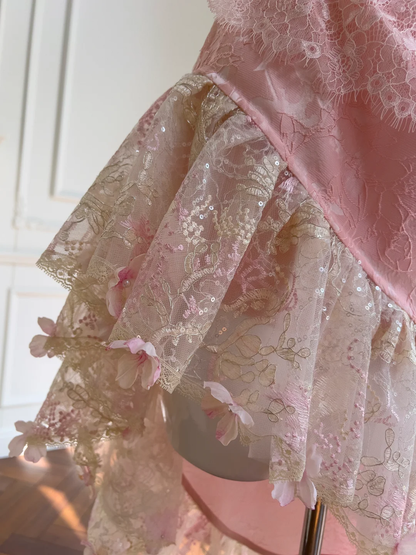 Pretty Pink Satin Lace Birthday Party Dress Prom Dress  Y8971