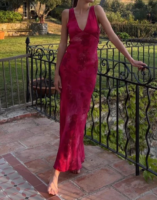 Elegant Deep V Neck Print Floral Evening Dress,Prom Gown Y4548