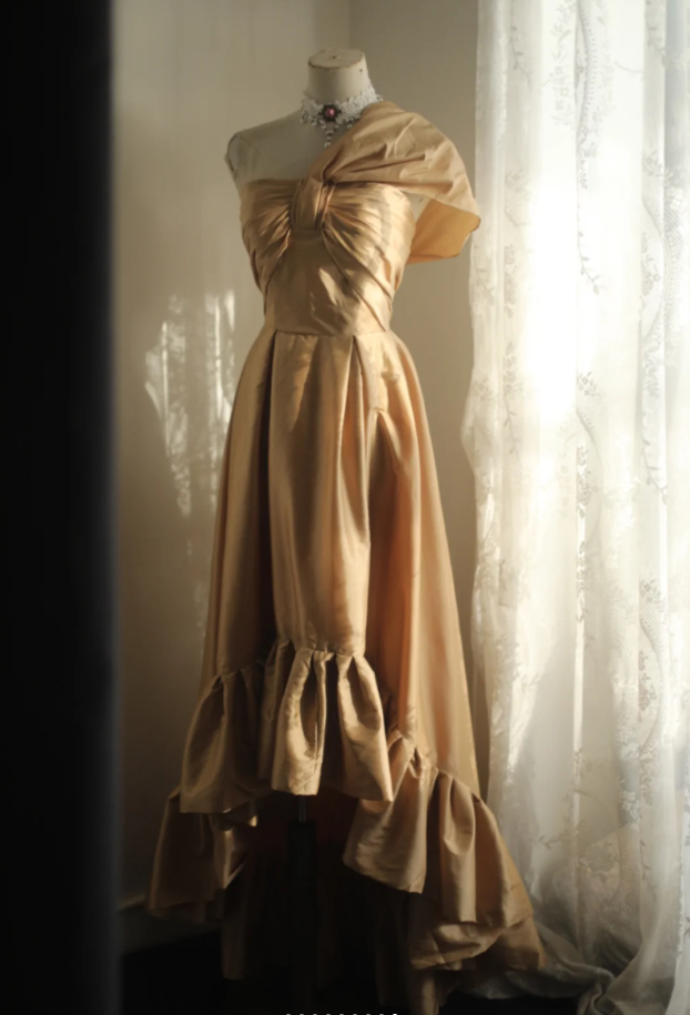 Classy One Shoulder Satin Ruffles Mermaid Long Evening Dress Wedding Guest Dress SP1026