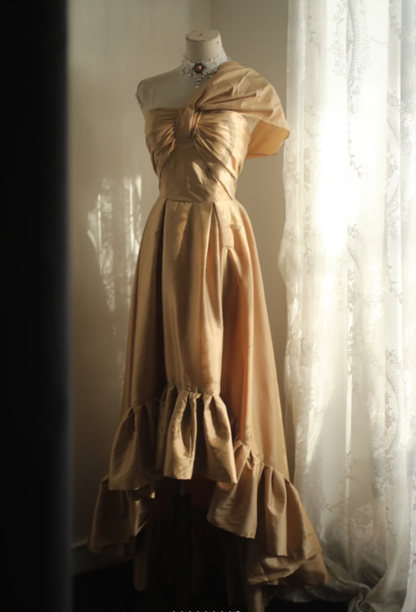 Classy One Shoulder Satin Ruffles Mermaid Long Evening Dress Wedding Guest Dress SP1026