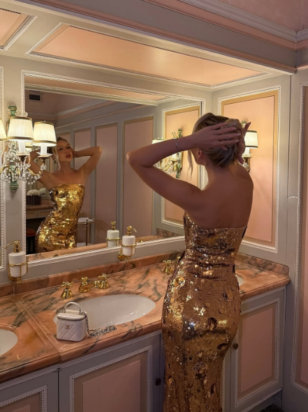 Sparkly Strapless Gold Sequin Mermaid Long Wedding Guest Dress Evening Gown SP1105