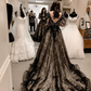 Glamorous Black Lace Wedding Dress,Gothic Bridal Gown Y7353