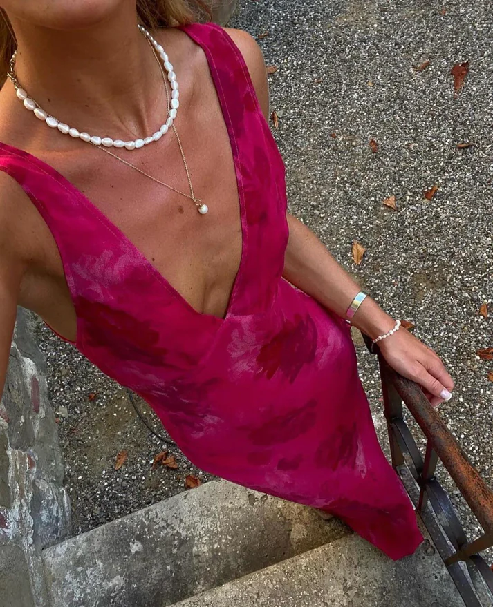 Elegant Deep V Neck Print Floral Evening Dress,Prom Gown Y4548