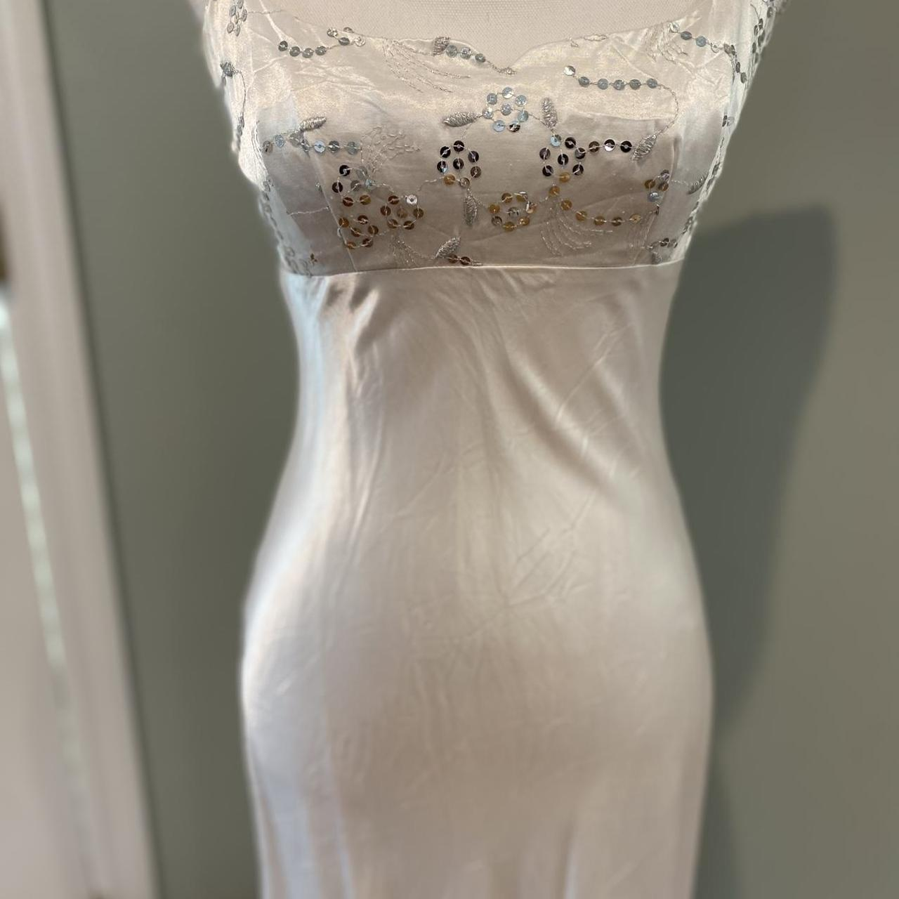 Elegant White Spaghetti Straps Satin Sequin Mermaid Long Wedding Guest Dress Party Dress SP995