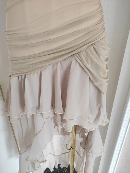 Vintage Strapless Chiffon Ruffles Prom Dress Y7918