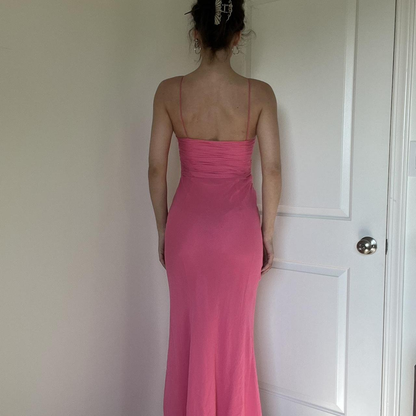 Charming Pink Halter Chiffon Slit Long Prom Dress Formal Party Gown SP302