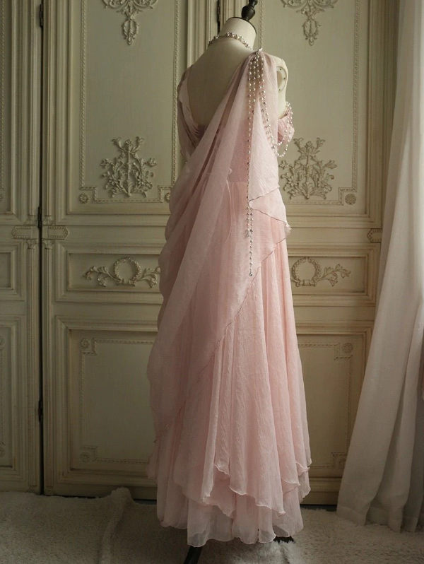 Vintage Pink One Shoulder Chiffon Evening Dress A Line Prom Dress Y7791