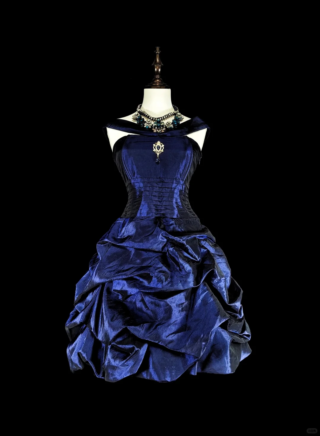 Vintage Blue Satin Pleated A Line Short Homecoming Dress Cocktail Dress SP3386