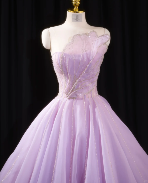 Glamorous Pinkish-purple Tulle Quinceanera Dress,Fairy Strapless Tulle Sequin  Sweet 17 Dress SP2232