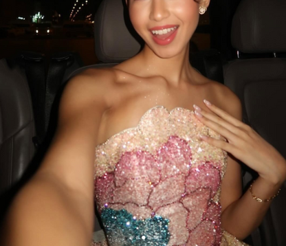 Classy Strapless Satin Sequin Long Evening Dress Formal Birthday Prom Dress SP575