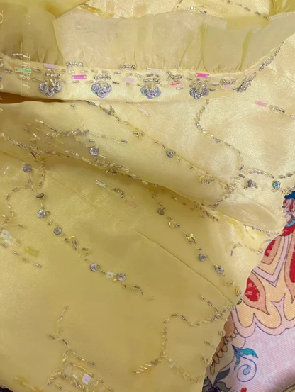 Cute Strapless Yellow Satin Beaded Mermaid Long Party Gown Formal Prom Dress SP410