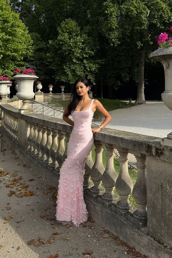 Elegant Tulle Satin Appliques Mermaid Prom Dresses Pink Long Evening Dress SP389