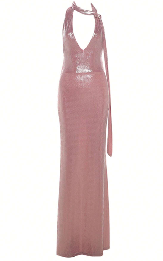 Sexy Pink Halter Backless Party Evening Dress，Formal Prom Dress Y8166