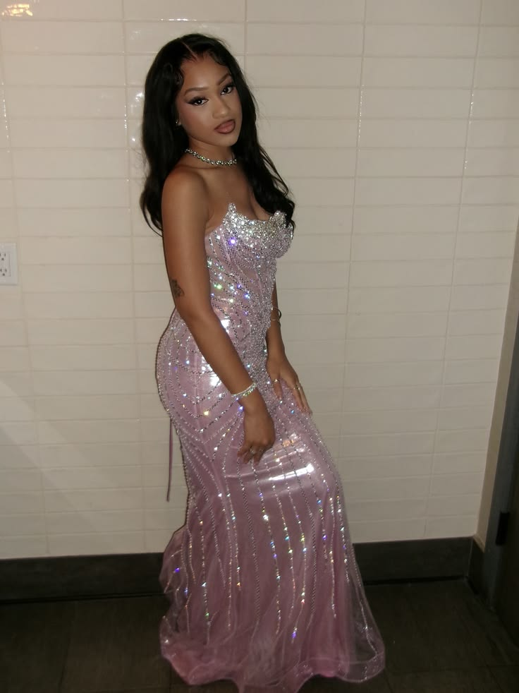 Pretty Strapless Satin Tulle Beaded Long Party Dress Pink Long Birthday Prom Dress SP3725