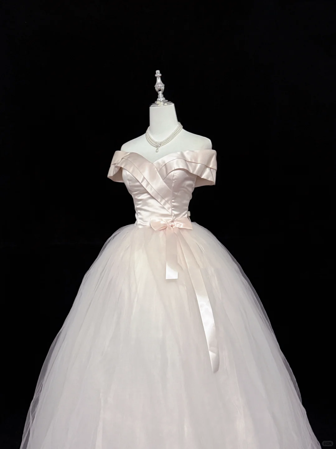 Elegant Off The Shoulder Ball Gown Light Pink Tulle Satin Long Birthday Party Dress SP2213
