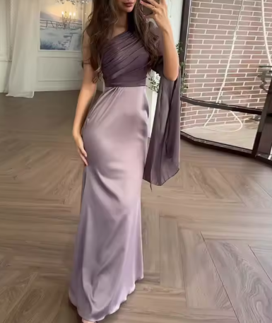 Classy Pink Satin Chiffon Mermaid Party Dress Formal Wedding Guest Dress SP765