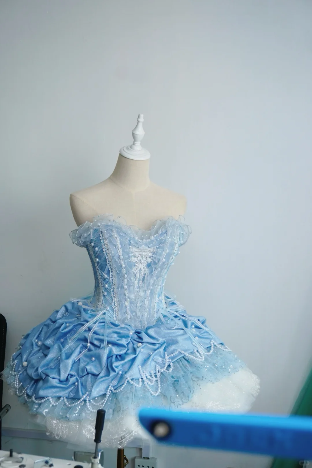 Charming Blue Strapless Satin Lace Sequin A Line Short Homecoming Dress Birthday Dress SP4217