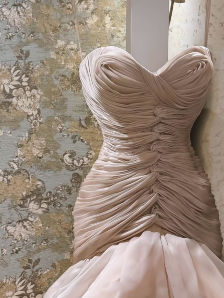 Classy Sweetheart Neck Pink Pleated Organza Layered Mermaid Evening Dress Long Birthday Prom Dresses SP1020