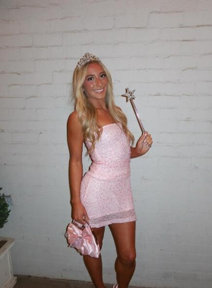 Sparkly Pink Strapless Sequin A Line Short Homecoming Dress,Formal Mini 19th Birthday Outfits SP3296