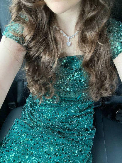 Classy Emerald Green Sequin Mermaid Party Dress Long Evening Gown SP4250