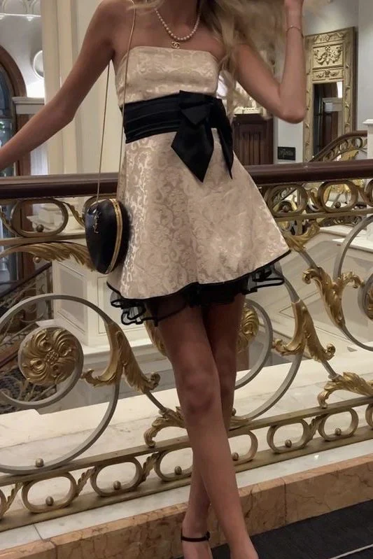 Vintage Light Champagne Strapless Party Dress,Short Homecoming Dress Y4710