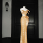Sparkly Gold Sequin Strapless Mermaid Prom Dress Long Evening Dress Y8656