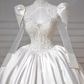 Gorgeous White Satin Lace Appliques A Line Wedding Dress,Formal Prom Dress Y8607