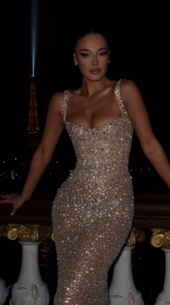 Sparkly Sequin Beaded Champagne Mermaid Evening Dress Birthday Outfits SP797