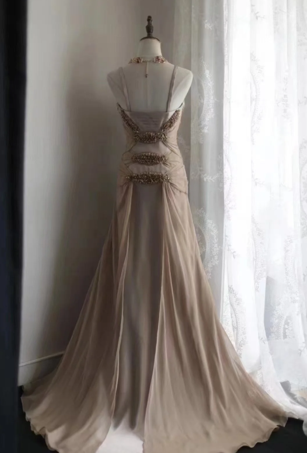 Retro Spaghetti Straps Chiffon Beaded Mermaid Prom Dress Long Evening Dress SP850