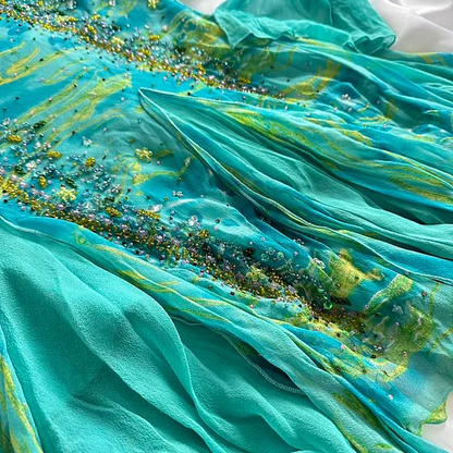 Unique Green Chiffon Beaded Ruffles Long Birthday Party Dress Prom Dress Y9741