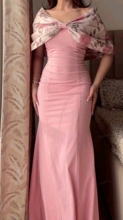 Stylish Off The Shoulder Pink Satin Mermaid Evening Dress Long Wedding Guest Dress SP883